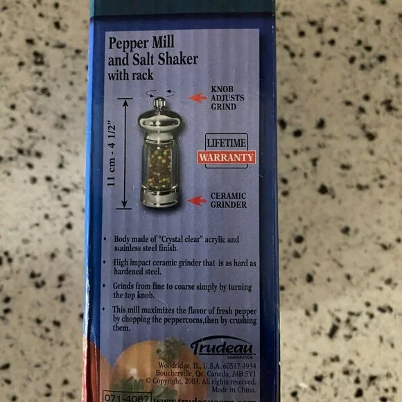 Trudeau Mini-Evolution Pepper Mill and Salt Shaker with Rack - Picture 3 of 5